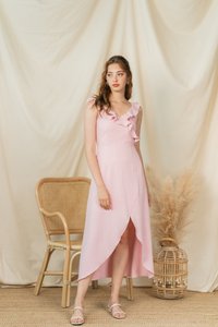 Shantel Ruffle Sleeves Midi Dress in Pink