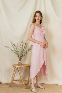 Shantel Ruffle Sleeves Midi Dress in Pink