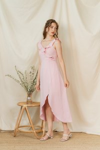 Shantel Ruffle Sleeves Midi Dress in Pink