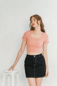 Danica Pocket Stitch Denim Skirt in Black