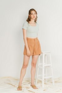 Freda Pleated High Waist Shorts in Caramel (XS)