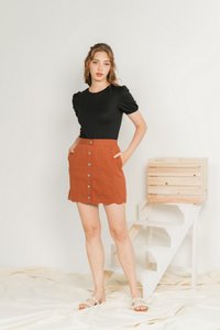 Michelle Scallop Denim Skirt in Brick