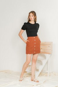 Michelle Scallop Denim Skirt in Brick