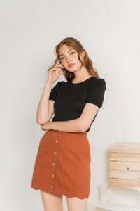 Michelle Scallop Denim Skirt in Brick