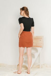 Michelle Scallop Denim Skirt in Brick