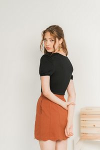 Michelle Scallop Denim Skirt in Brick