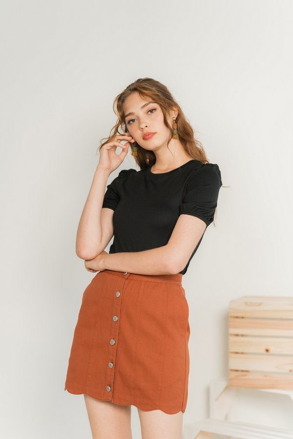 Michelle Scallop Denim Skirt in Brick