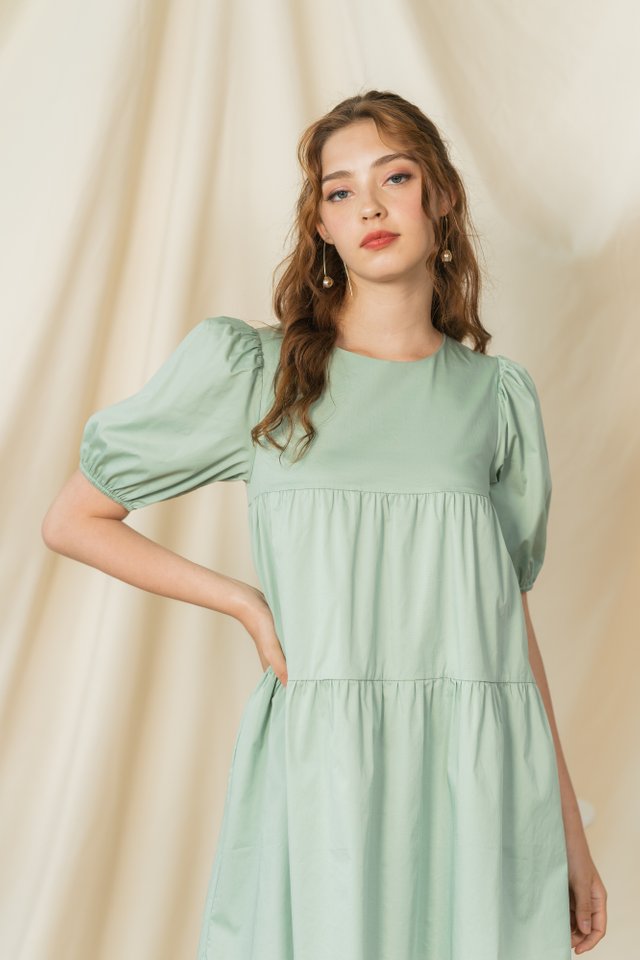 Dayna Tiered Babydoll Dress in Sage (XL)