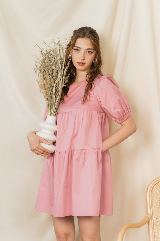 Dayna Tiered Babydoll Dress in Pink
