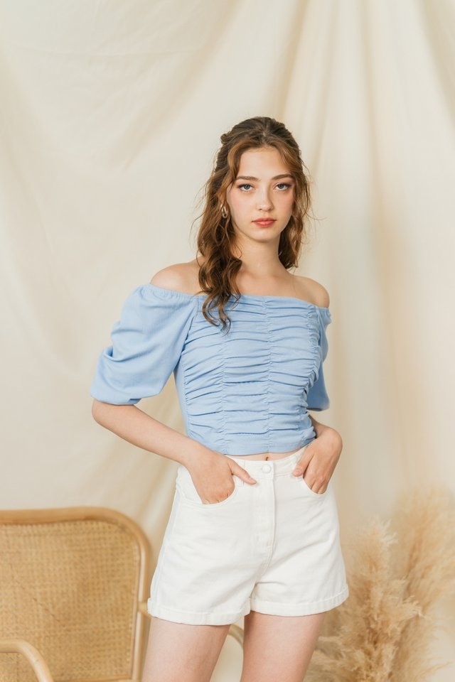 Jovina Ruched Two Way Top in Sky Blue