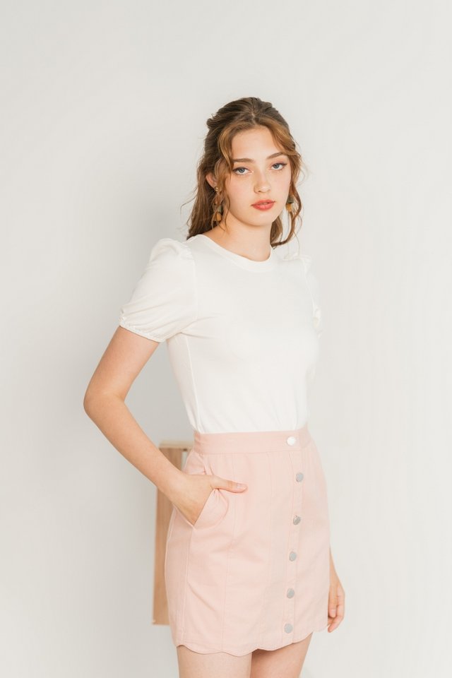 Michelle Scallop Denim Skirt in Dusty Pink