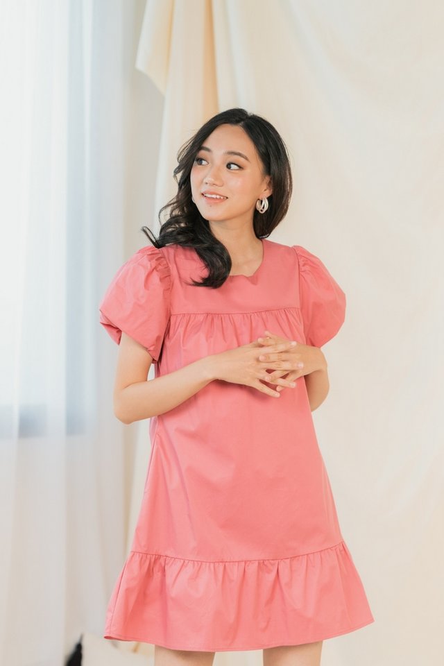 Rael Puffed Sleeves Dress in Rose Pink (XL)