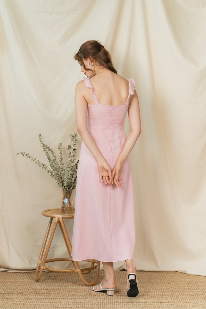 Shantel Ruffle Sleeves Midi Dress in Pink
