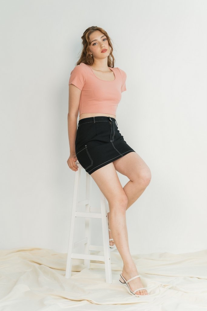 Danica Pocket Stitch Denim Skirt in Black