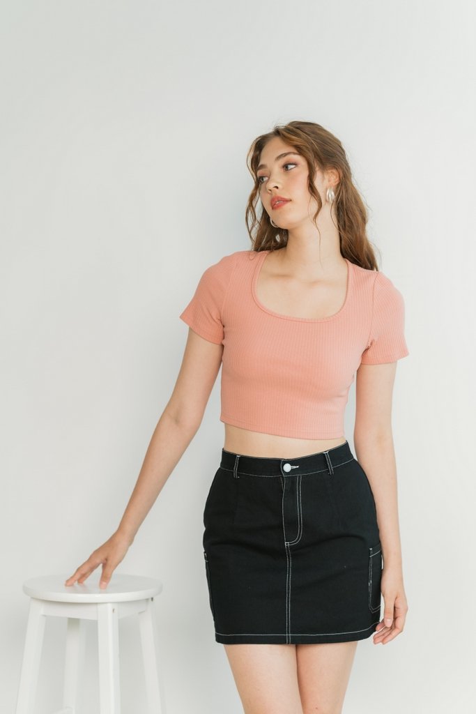 Danica Pocket Stitch Denim Skirt in Black