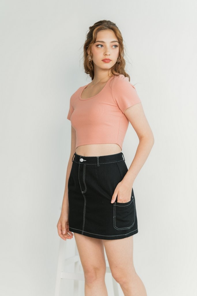 Danica Pocket Stitch Denim Skirt in Black