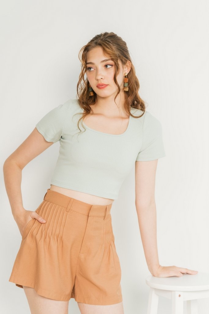 Freda Pleated High Waist Shorts in Caramel (XS)