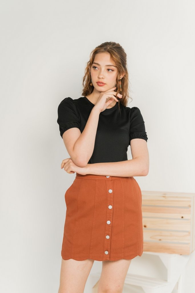 Michelle Scallop Denim Skirt in Brick