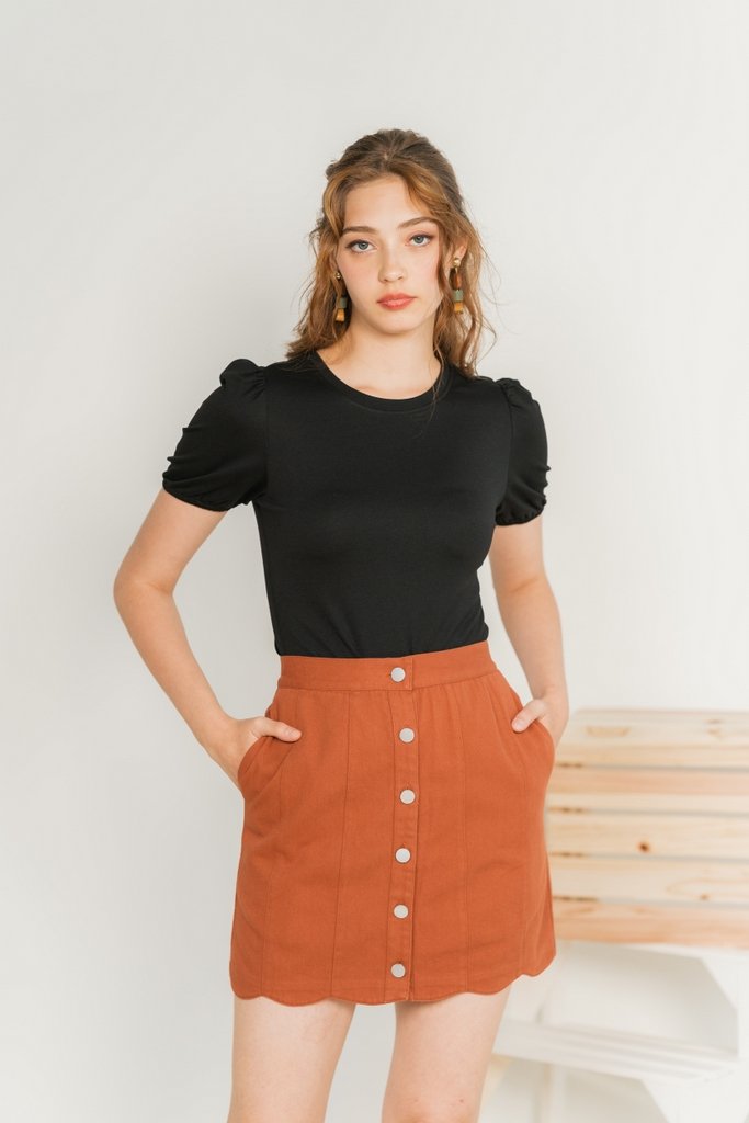 Michelle Scallop Denim Skirt in Brick