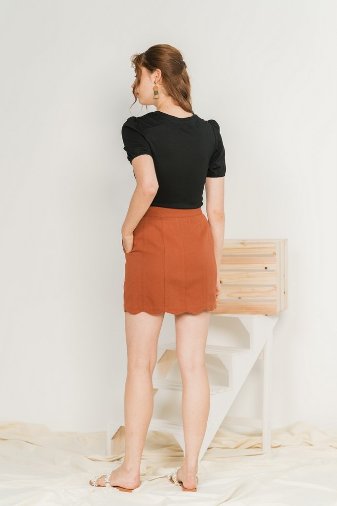 Michelle Scallop Denim Skirt in Brick