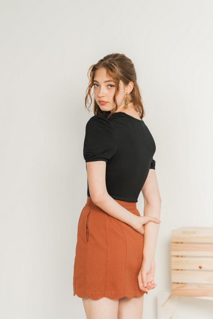 Michelle Scallop Denim Skirt in Brick