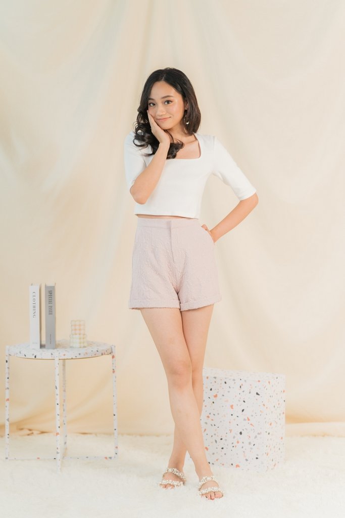 Korrie Embossed Textured Shorts in Dusty Pink (XS)