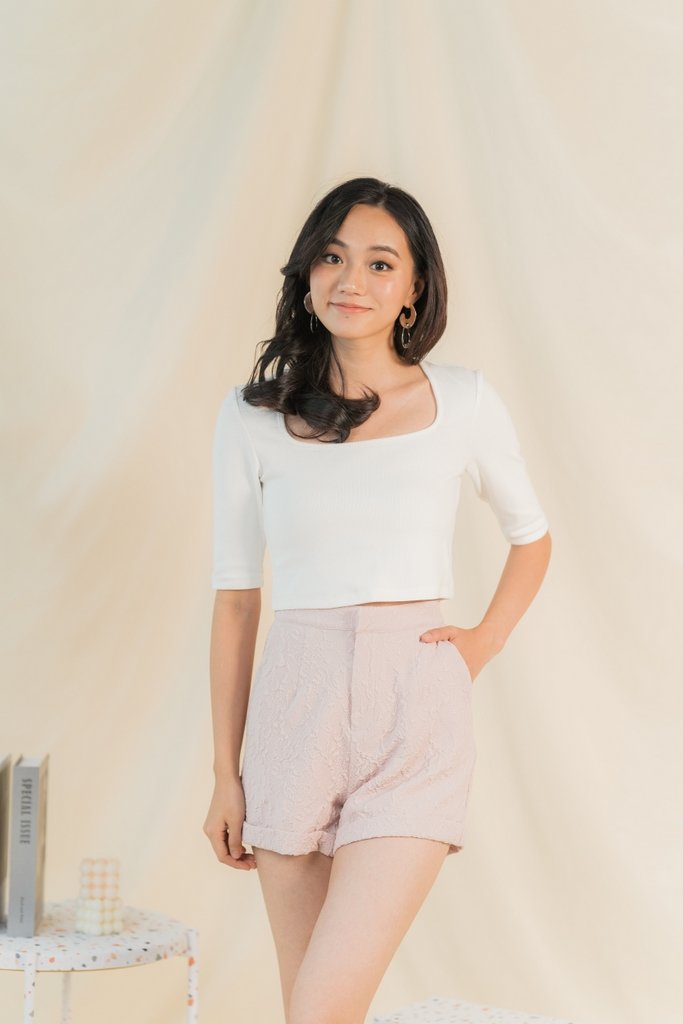 Korrie Embossed Textured Shorts in Dusty Pink (XS)