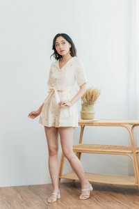 Ruth Floral Embroidery Button Romper in Cream (XS)