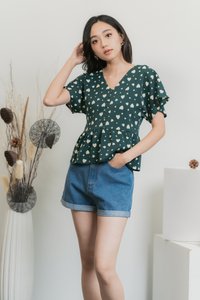 Candice Heart Shaped Button Top in Forest (XS)