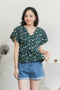 Candice Heart Shaped Button Top in Forest (XS)