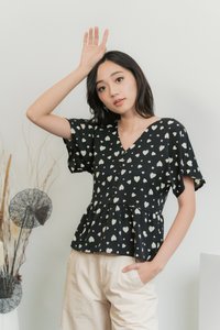 Candice Heart Shaped Button Top in Black (XS)