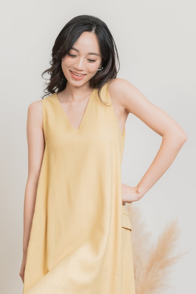 Evelyn Pocket Flare Dress in Light Mustard