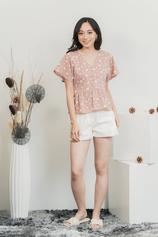 Candice Heart Shaped Button Top in Blush Pink (XS)