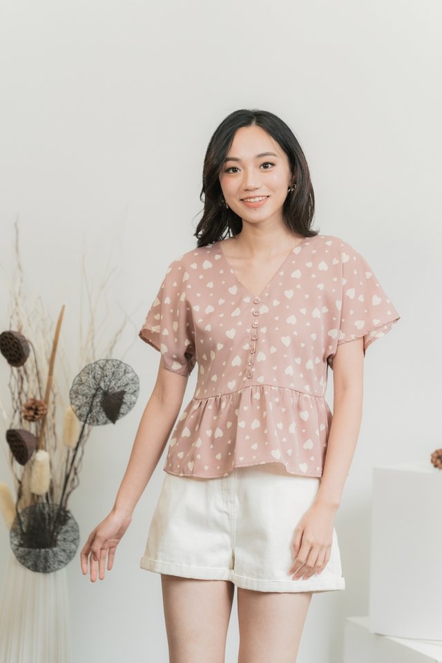 Candice Heart Shaped Button Top in Blush Pink (XS)