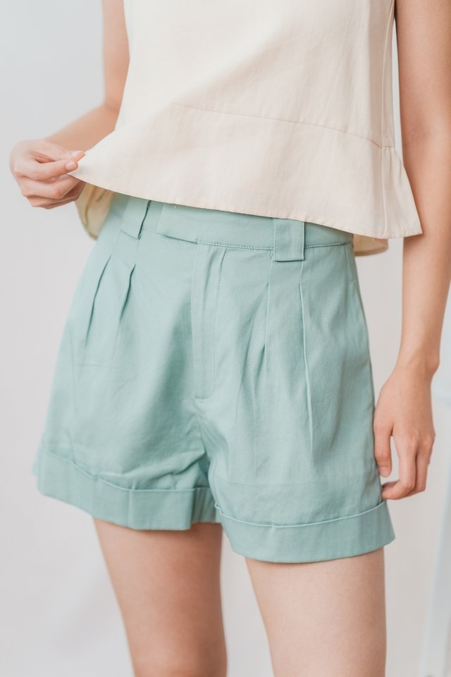 Addie High Waisted Shorts in Sea Green