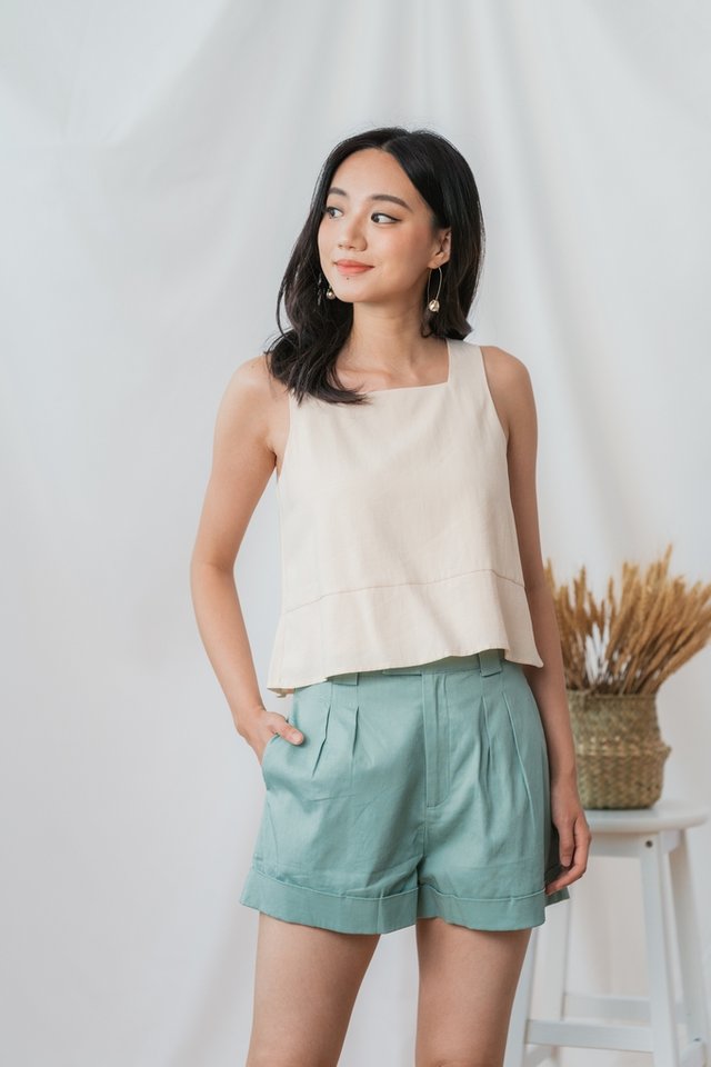 Addie High Waisted Shorts in Sea Green