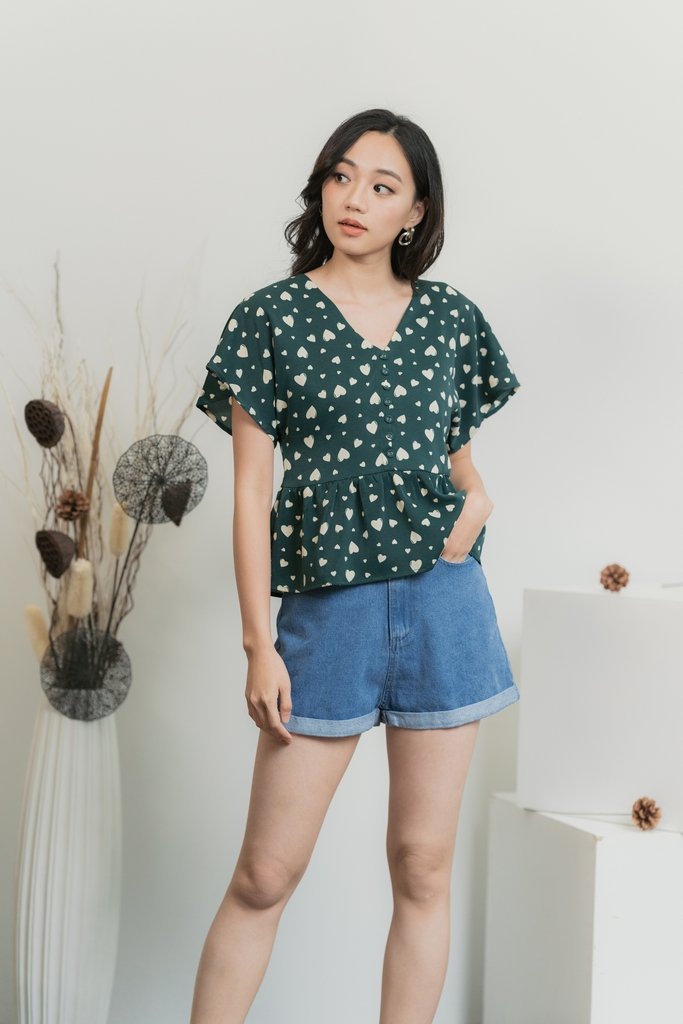 Candice Heart Shaped Button Top in Forest (XS)