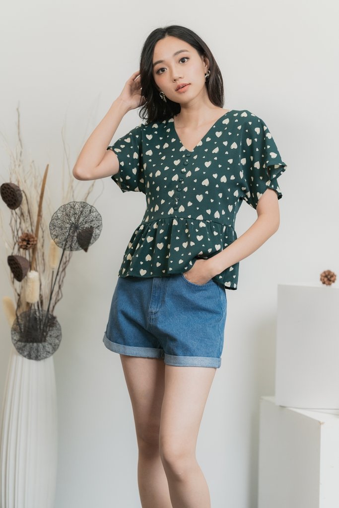 Candice Heart Shaped Button Top in Forest (XS)