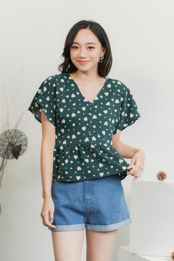 Candice Heart Shaped Button Top in Forest (XS)