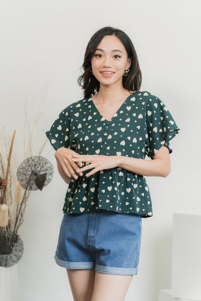 Candice Heart Shaped Button Top in Forest (XS)
