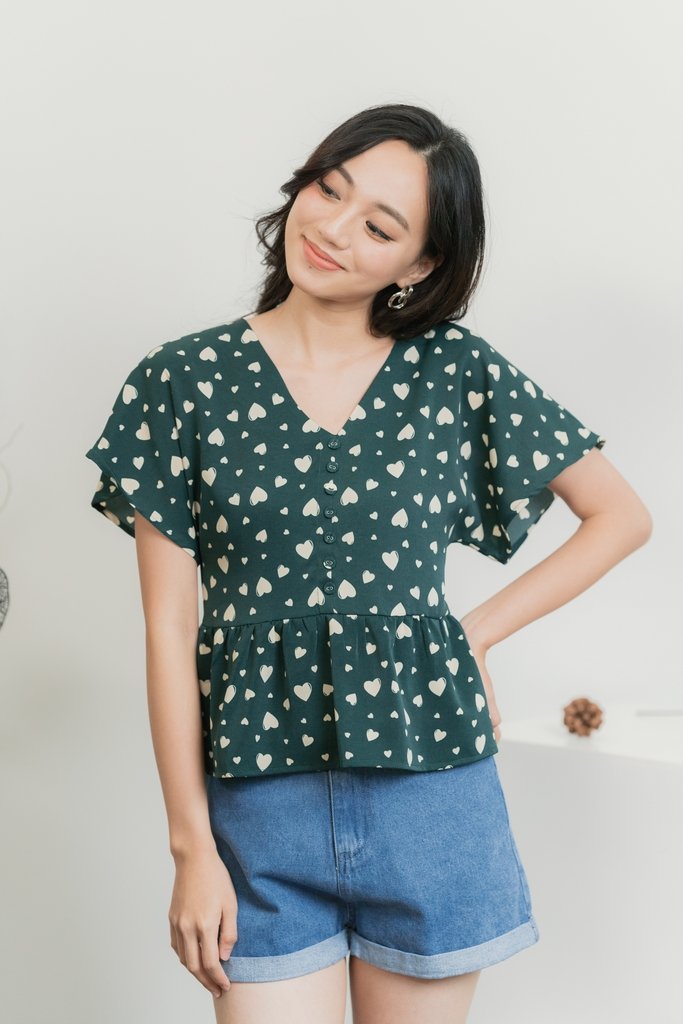 Candice Heart Shaped Button Top in Forest (XS)