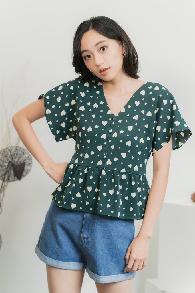 Candice Heart Shaped Button Top in Forest (XS)