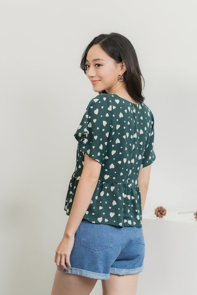Candice Heart Shaped Button Top in Forest (XS)