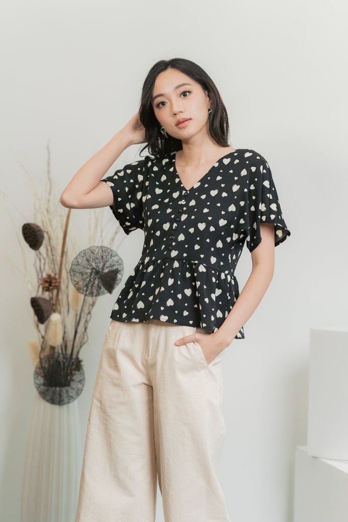 Candice Heart Shaped Button Top in Black (XS)