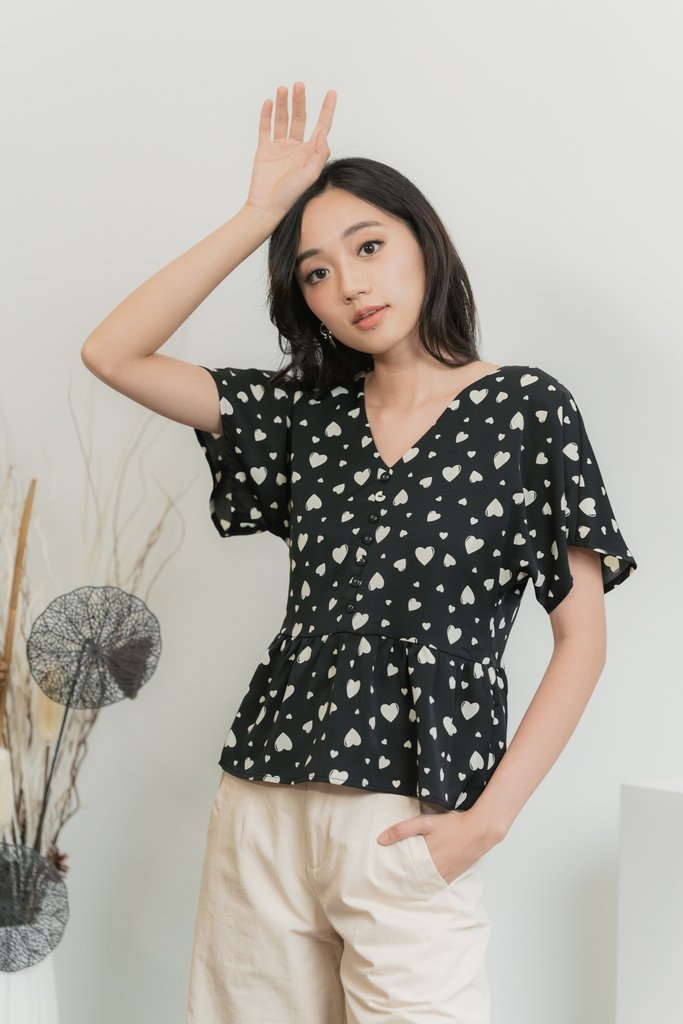 Candice Heart Shaped Button Top in Black (XS)