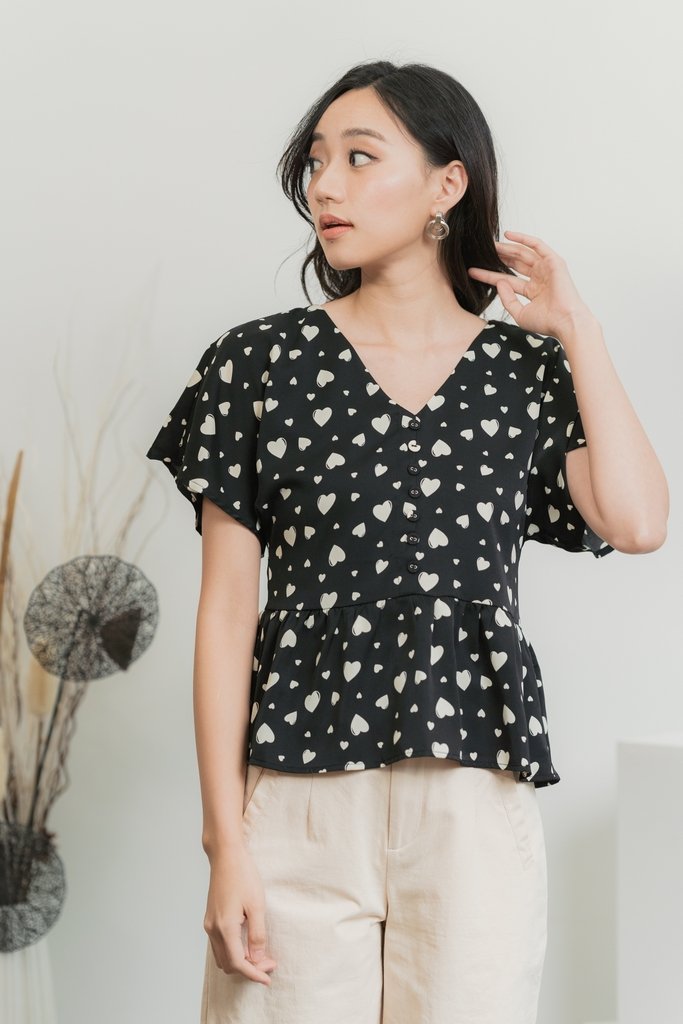 Candice Heart Shaped Button Top in Black (XS)