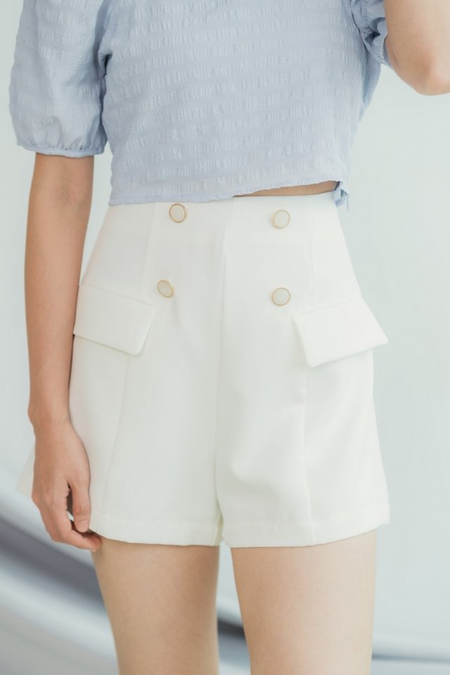 Elina Button Pocket Shorts in White