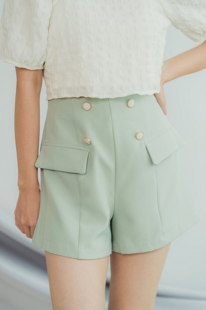 Elina Button Pocket Shorts in Sage (XS)