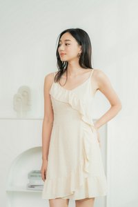 Dianne Swiss Dots Ruffles Dress in Sand