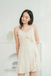 Dianne Swiss Dots Ruffles Dress in Sand